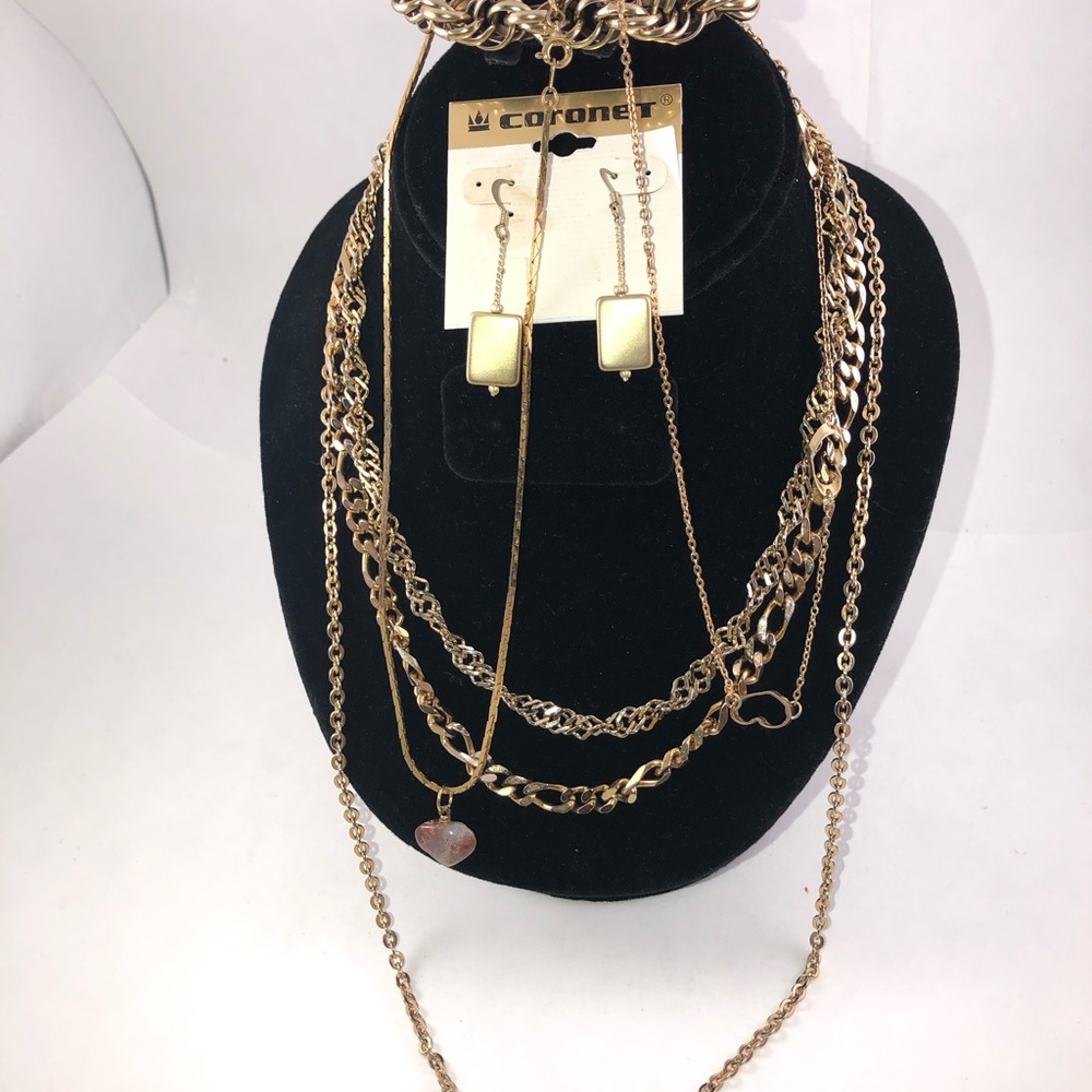 7/$45  gold tone necklace bracelet earrings